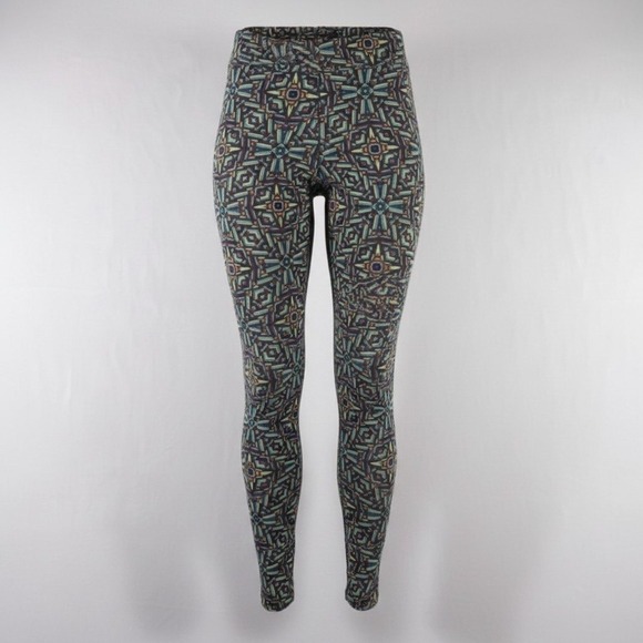 LuLaRoe Pants - LuLaRoe Geometric Kaleidoscope Print Leggings One Size OS Blue Red Yellow Mosaic